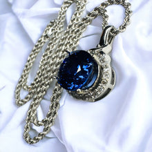 Load image into Gallery viewer, 10k White Gold 6 cttw Genuine Blue Sapphire Halo Diamond Necklace 17" 5.4g