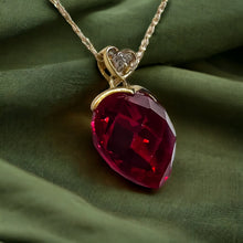 Load image into Gallery viewer, 10k Yellow Gold Ruby Diamond Necklace 18" BIG 11mm Heart Briolette Red Ruby 2g