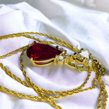 Load image into Gallery viewer, 14k Gold Ruby Necklace 18" LARGE 12mm Pear Cut Red Ruby 3.5CT Enhancer 3.6g