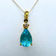 Load image into Gallery viewer, 10k Solid Gold 1.25ct Paraiba Apatite & Diamond Necklace 18" Vintage Luxury 1.5g