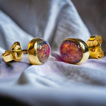 Load image into Gallery viewer, 14k Yellow Gold Opal Earrings 3 Carat T.W. Dragons Breath Stud Earrings 1.6g