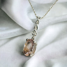 Load image into Gallery viewer, 14k White Gold Natural Pink Morganite Diamond Necklace 18" Oval Cut Twist 1.4g