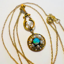 Load image into Gallery viewer, Antique Art Nouveau 10k Yellow Gold Opal Seed Pearl Necklace Lavalier Victorian