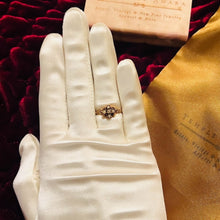 Load image into Gallery viewer, Antique 14k Yellow Gold Diamond Seed Pearl Ring Size 5.5 Victorian Estate Antique Ring Vintage Engagement Ring Art Nouveau Christmas Gift for Wife Temple of Amara Valentines Day Gift anniversary Gift