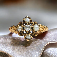 Load image into Gallery viewer, Antique 14k Yellow Gold Diamond Seed Pearl Ring Size 5.5 Victorian Estate Antique Ring Vintage Engagement Ring Art Nouveau Christmas Gift for Wife Temple of Amara Valentines Day Gift anniversary Gift 3