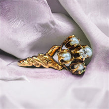 Load image into Gallery viewer, Antique 14k Yellow Gold Diamond Seed Pearl Ring Size 5.5 Victorian Estate Antique Ring Vintage Engagement Ring Art Nouveau Christmas Gift for Wife Temple of Amara Valentines Day Gift anniversary Gift