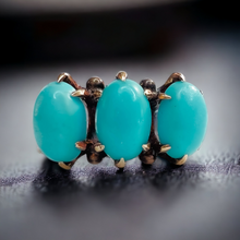 Load image into Gallery viewer, 14k Yellow Gold Antique Turquoise Ring Size 6.25 Victorian Estate Vinage 1.6g