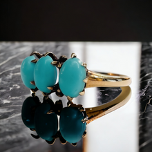 Load image into Gallery viewer, 14k Yellow Gold Antique Turquoise Ring Size 6.25 Victorian Estate Vinage 1.6g