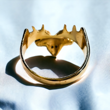 Load image into Gallery viewer, Antique 14k Yellow Gold Stag Sapphire Eyes Ring Sz 5.25 Deer Antlers Vintage 2g