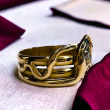 Load image into Gallery viewer, Antique 14k Yellow Gold Snake Diamond & Emerald Ring Sz 8.25 Art Nouveau 3.33g