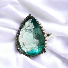 Load image into Gallery viewer, 10k White Gold 10cttw Pear Cut Aquamarine Blue Green Topaz Ring Size 8 9g