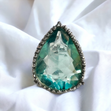 Load image into Gallery viewer, 10k White Gold 10cttw Pear Cut Aquamarine Blue Green Topaz Ring Size 8 9g