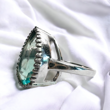 Load image into Gallery viewer, 10k White Gold 10cttw Pear Cut Aquamarine Blue Green Topaz Ring Size 8 9g