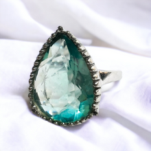Load image into Gallery viewer, 10k White Gold 10cttw Pear Cut Aquamarine Blue Green Topaz Ring Size 8 9g