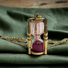 Load image into Gallery viewer, 14k Yellow Gold Ruby Hourglass Necklace 18" Crushed Ruby Sands of Time 3.85g