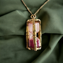 Load image into Gallery viewer, 14k Yellow Gold Ruby Hourglass Necklace 18" Crushed Ruby Sands of Time 3.85g