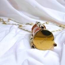 Load image into Gallery viewer, 14k Yellow Gold Ruby Hourglass Necklace 18" Crushed Ruby Sands of Time 3.85g