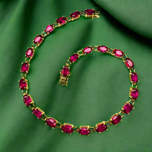Load image into Gallery viewer, 10k Gold Ruby Tennis Bracelet 7.5" 7 Carat T.W. 4.6g Oval Cut Pink Ruby July