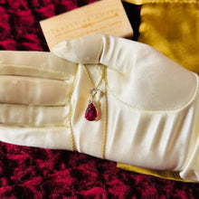 Load image into Gallery viewer, 14k Gold Ruby Necklace 18" LARGE 12mm Pear Cut Red Ruby 3.5CT Enhancer 3.6g