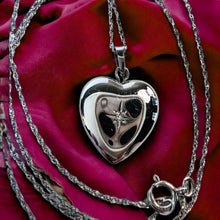 Load image into Gallery viewer, 14k White Gold Heart Photo Locket Necklace Natural Diamond Necklace 18.5" 2.3g