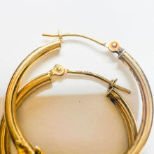 Load image into Gallery viewer, 10k Yellow Gold Hoop Earrings 24mm Hoops Rose Gold Flower Earrings 1.5g