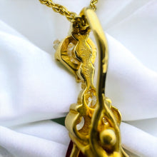 Load image into Gallery viewer, 14k Gold Ruby Necklace 18" LARGE 12mm Pear Cut Red Ruby 3.5CT Enhancer 3.6g