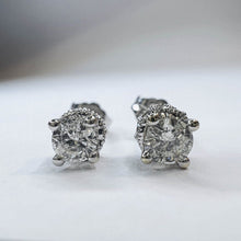 Load image into Gallery viewer, 14K White Gold Natural Diamond Earrings 1/2CT Hidden Halo Crown Round Cut Studs