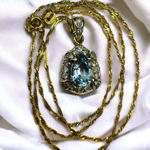 Load image into Gallery viewer, 14k Gold Natural Aquamarine Diamond Necklace 20" Vintage 2CT Pear Cut 3.4g