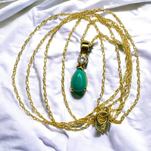 Load image into Gallery viewer, 14k Gold Natural Turquoise & Diamond Necklace 18" Pear Cut Cabochon Solitaire 1g
