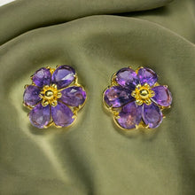 Load image into Gallery viewer, 14k Gold Natural Amethyst Earrings 3.72CTTW Flower Earrings Solid 585 Gold 2.3g