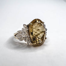 Load image into Gallery viewer, Large 10K Yellow Gold Citrine Ring Size 5 Citrine & Diamond Floral Ring 5 CTTW