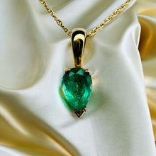 Load image into Gallery viewer, 14k Gold Natural Colombian Emerald Necklace 19" Pear Cut 1/2 CT Solitaire 1.1g