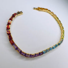 Load image into Gallery viewer, 14k Yellow Gold Multi Gemstone Rainbow Colors Eternity Tennis Bracelet 7.5" 7.6g