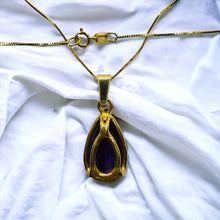 Load image into Gallery viewer, 14k Gold Amethyst Necklace 18" Large 9 CT Pear Cut Purple Amethyst Pendant 5.7g