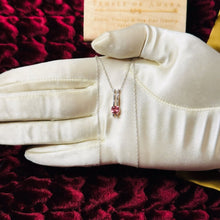 Load image into Gallery viewer, 14k White Gold Natural Pink Tourmaline Diamond Necklace 18" Cushion Cut Bar Set