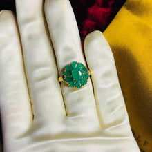 Load image into Gallery viewer, 10k Yellow Gold 2.4CT Natural Emerald Ring Size 5 Antique Emerald Ring Diamonds
