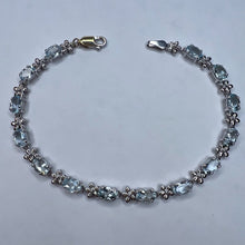 Load image into Gallery viewer, 10k White Gold 5 CT T.W. Aquamarine Tennis Bracelet 7.15" Flower Bracelet 5.7g