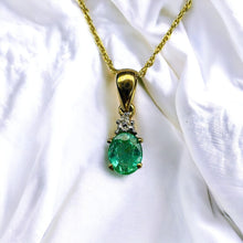 Load image into Gallery viewer, 10k Gold Natural Emerald Necklace 18" Colombian Emerald & Diamond Necklace 1g