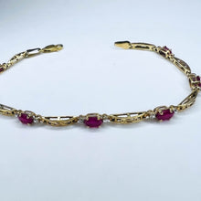 Load image into Gallery viewer, 10k Yellow Gold Natural Ruby Tennis Bracelet 7" Oval Cut Rubies & Diamond 4g