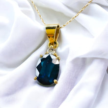 Load image into Gallery viewer, 14k Yellow Gold 1 cttw Natural Blue Sapphire Diamond Necklace 21" 585 Gold 1.6g