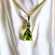 Load image into Gallery viewer, 14k Gold 1 CT T.W. Natural Peridot & Diamond Necklace 15" August Birthstone 1.5g