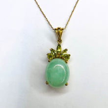 Load image into Gallery viewer, 10k Yellow Gold Jadeite Jade & Peridot Necklace 18" Oval Cabochon Natural 2.5g