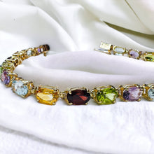 Load image into Gallery viewer, 14k Yellow Gold Multi Gemstone Rainbow Colors Eternity Tennis Bracelet 7" 8.1g