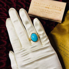 Load image into Gallery viewer, 10k Gold Sleeping Beauty Turquoise & Diamond Ring Sz 7 LARGE Cabochon Ring 5.7g