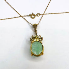 Load image into Gallery viewer, 10k Yellow Gold Jadeite Jade & Peridot Necklace 18" Oval Cabochon Natural 2.5g