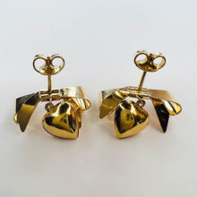 Load image into Gallery viewer, Vintage 14k Yellow Gold Bow and Heart Drop Earrings Solid 585 Gold 19mm 3.1g Christmas Ribbon Anniversary Gift for Wife