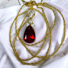 Load image into Gallery viewer, 14k Gold Ruby Necklace 18" LARGE 12mm Pear Cut Red Ruby 3.5CT Enhancer 3.6g