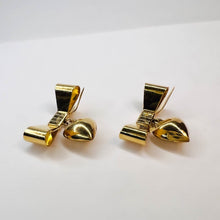 Load image into Gallery viewer, Vintage 14k Yellow Gold Bow and Heart Drop Earrings Solid 585 Gold 19mm 3.1g Christmas Ribbon Anniversary Gift for Wife