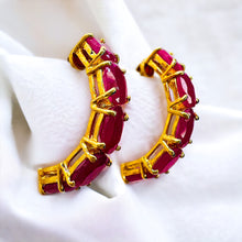 Load image into Gallery viewer, Natural Ruby Earrings 14k Gold 2.5 Carat T.W. J Hook Half Hoops Christmas Gift