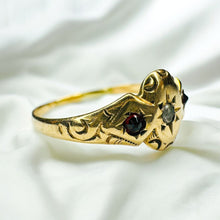 Load image into Gallery viewer, Antique 10k Gold Garnet Seed Pearl Ring Sz 4.5 Rose Cut Victorian c1890's 1g